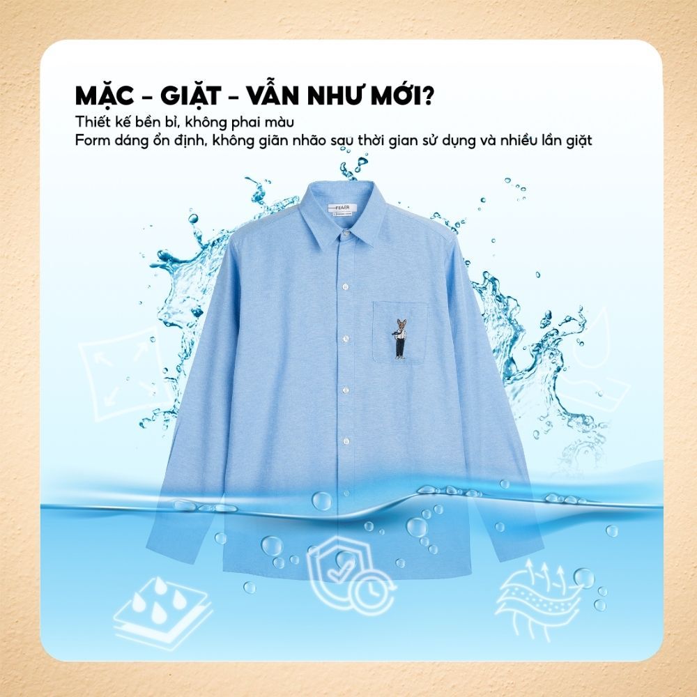 ÁO sơ mi SWAG tay dài form chuẩn, điểm nhấn patch trắng sau lưng, thêu nhân vật tinh tế, vải Oxford chuẩn hè - FEAER