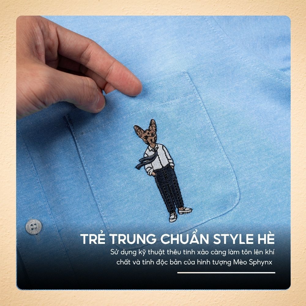 ÁO sơ mi SWAG tay dài form chuẩn, điểm nhấn patch trắng sau lưng, thêu nhân vật tinh tế, vải Oxford chuẩn hè - FEAER