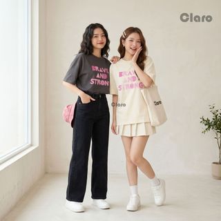 CLARO Áo thun unisex nam nữ áo phông 100% cotton form chuẩn BRAVE AND STRONG