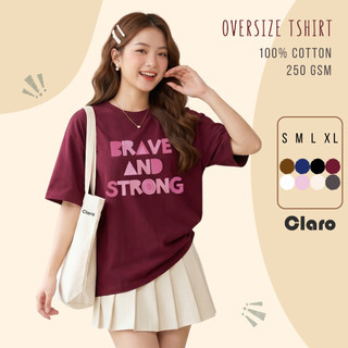 CLARO Áo thun unisex nam nữ áo phông 100% cotton form chuẩn BRAVE AND STRONG