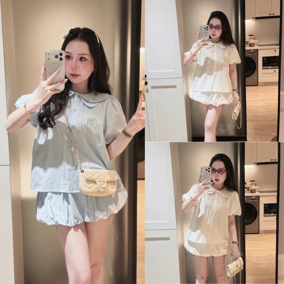 Set thô nhiều màu áo cổ sen kèm chân váy bí, áo kèm chân váy LABEL S65