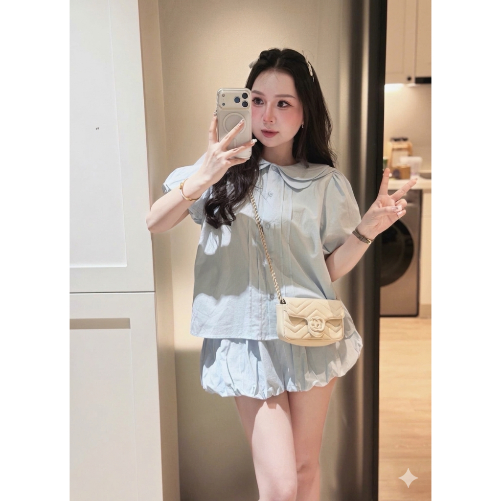 Set thô nhiều màu áo cổ sen kèm chân váy bí, áo kèm chân váy LABEL S65