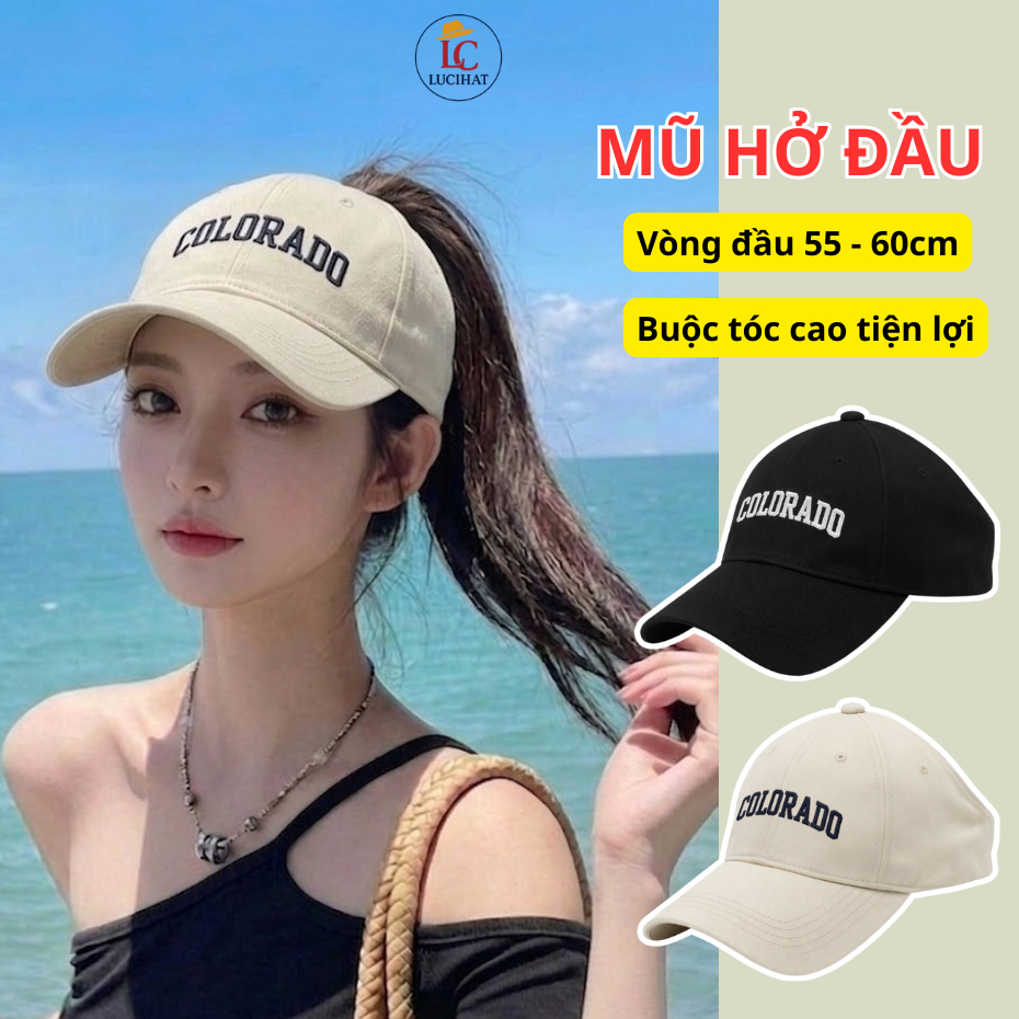 Mũ lưỡi trai nam nữ nửa đầu thêu chữ Colorado, nón lưỡi trai hở chóp thể thao form mềm chất liệu vải kaki cao cấp
