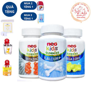 BỘ 3 GUMMIES NEOKIDS - Caxi, DHA, Kẽm hộp 60 viên nhai+ quà tặng