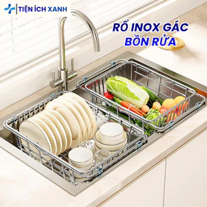 Rổ Gác Bồn Rửa Bát Chất Liệu Inox 304, Rổ Rửa Rau, Giá Úp Bát Gác Bồn Rửa Kéo Dài Thu Gọn Tiện Lợi