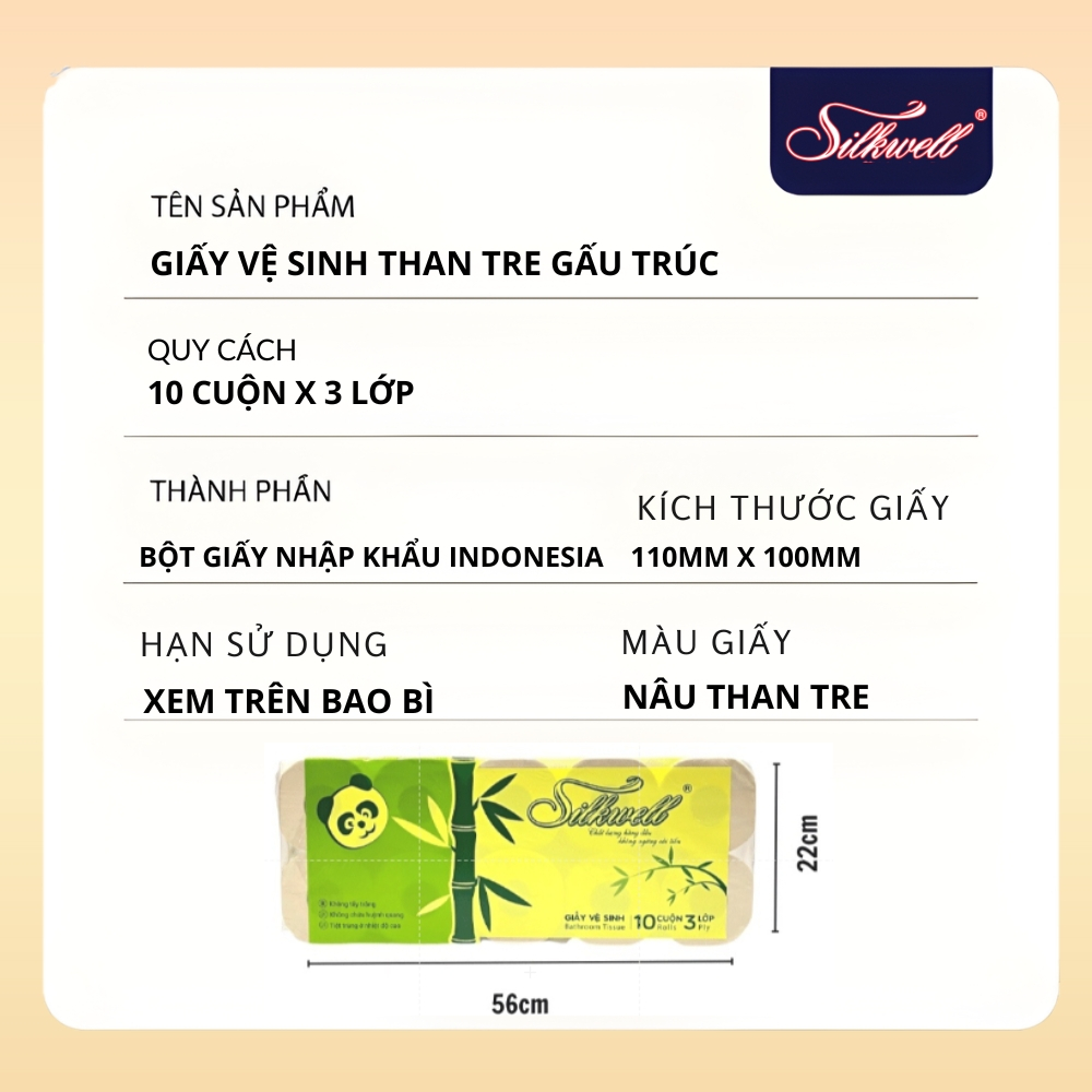 [HỎA TỐC] Giấy Vệ Sinh Silkwell Gấu Trúc 10 Cuộnx3 Lớp, Có Lõi Mềm Mịn Tan Trong Nước
