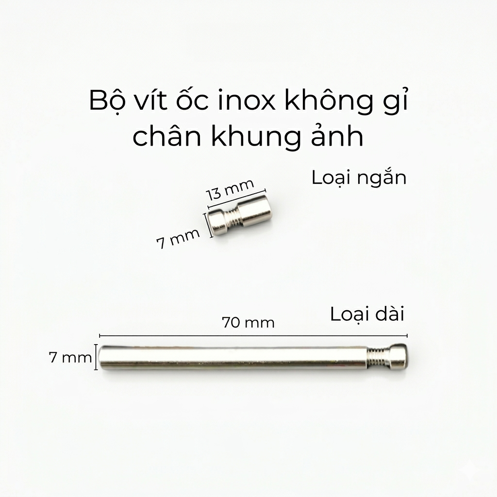 Combo 8 chân khung ảnh mica inox BEDO - Ốc vít để bàn A3 A4 A5, trụ đỡ khung ảnh chắc chắn bền đẹp