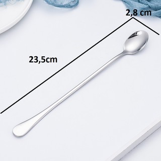 ( đá r ) Combo 10 Muỗng pha trà uống cà phê cán dài inox sáng bóng 2 kích thước 19,5 cm và 23,5 cm