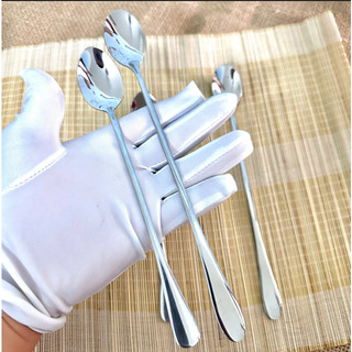 ( đá r ) Combo 10 Muỗng pha trà uống cà phê cán dài inox sáng bóng 2 kích thước 19,5 cm và 23,5 cm