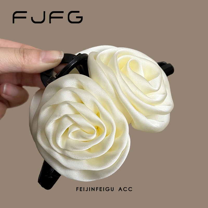 Kẹp Tóc Hoa Hồng Satin Size 13cm Phong Cách Hàn Quốc