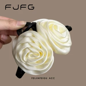 Kẹp Tóc Hoa Hồng Satin Size 13cm Phong Cách Hàn Quốc