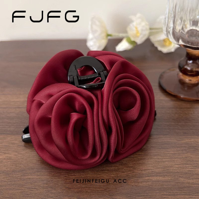Kẹp Tóc Hoa Hồng Satin Size 13cm Phong Cách Hàn Quốc