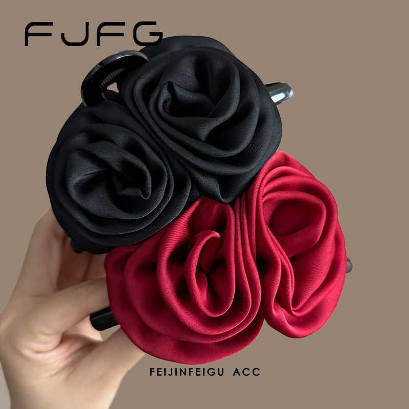 Kẹp Tóc Hoa Hồng Satin Size 13cm Phong Cách Hàn Quốc