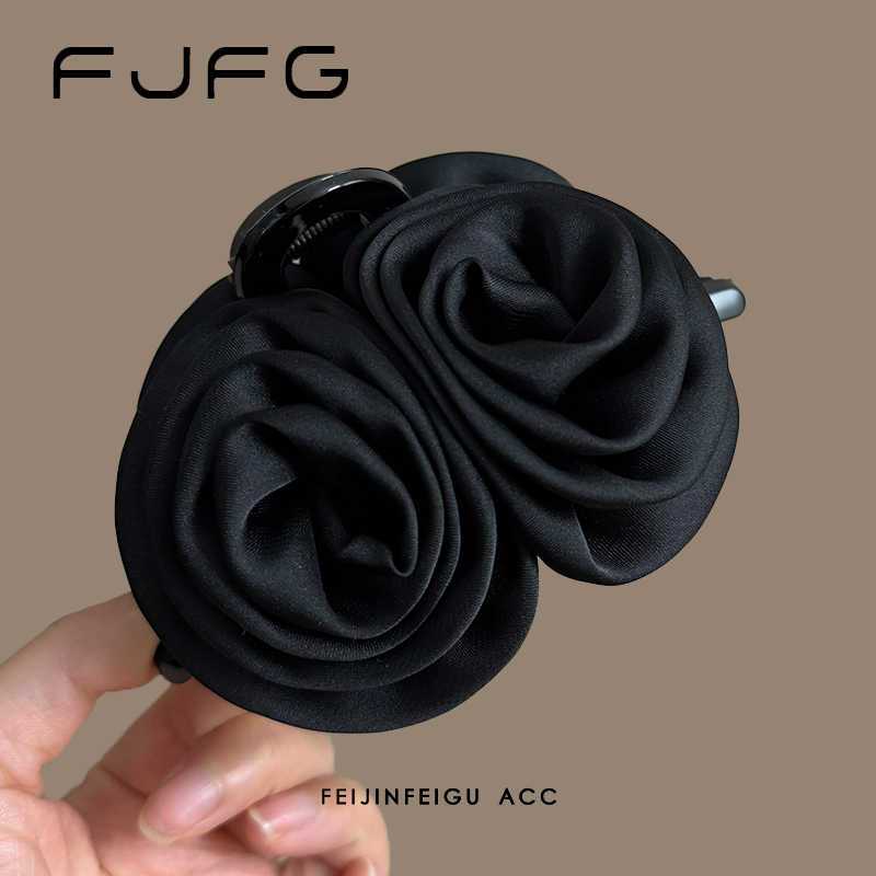 Kẹp Tóc Hoa Hồng Satin Size 13cm Phong Cách Hàn Quốc