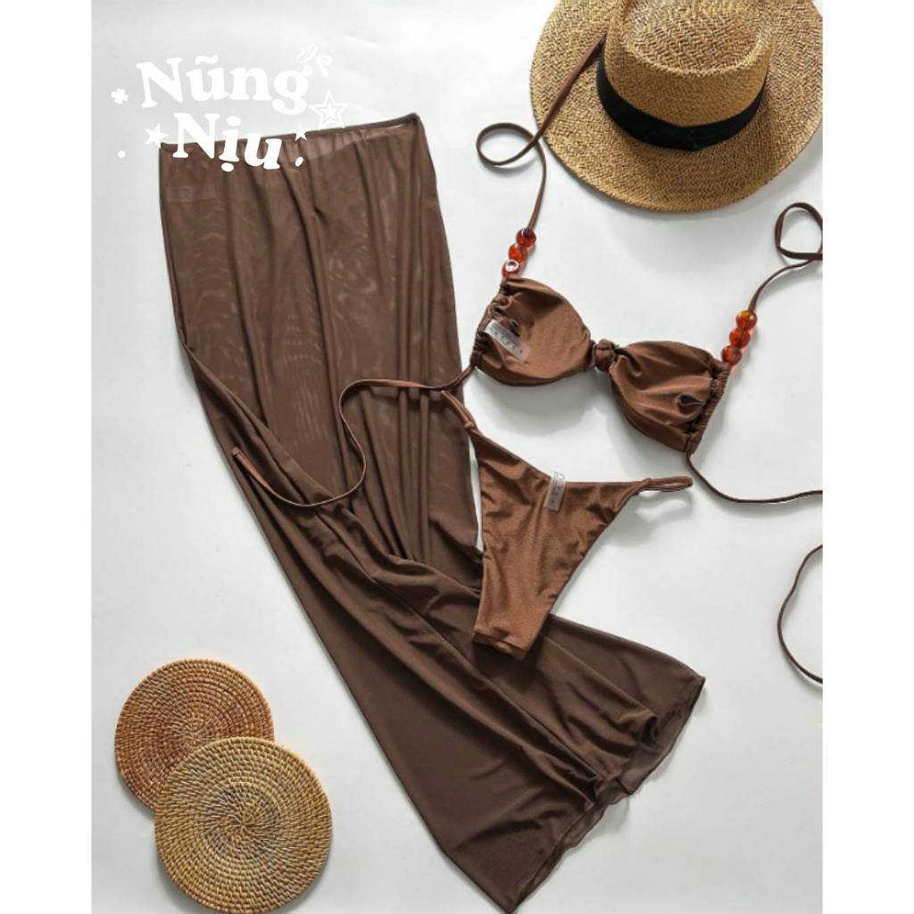 [ORDER 7-11 NGÀY] Bikini Cao Cấp 3 Món Đính Hạt, Outfit Đi Biển Nổi Bật (có ảnh thật)