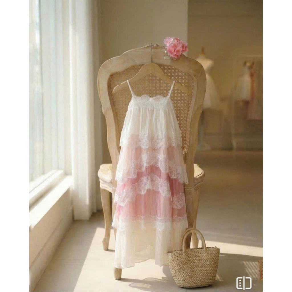 Đầm công chúa bé gái maxi nhiều tầng phối lưới ren, váy dài tiểu thư nhẹ nhàng cho bé đi chơi