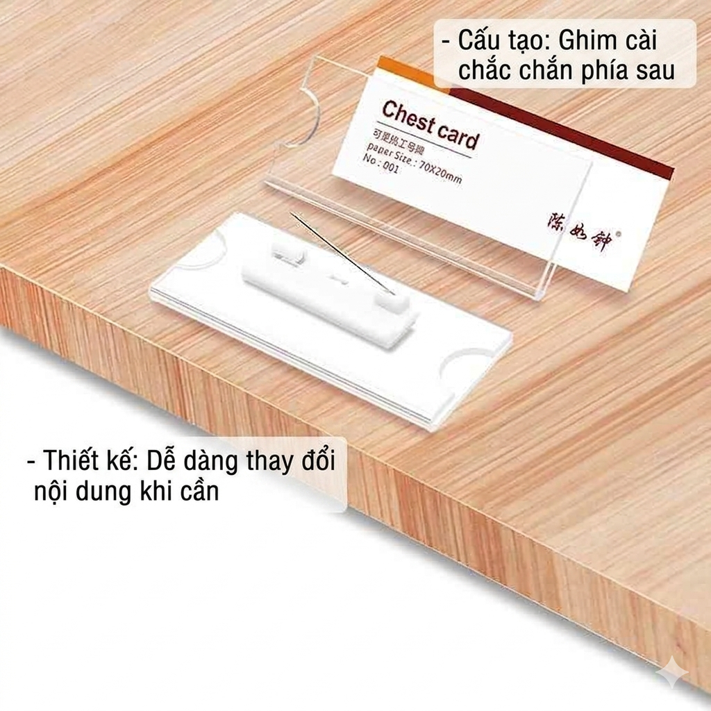 [Combo 20] Thẻ tên nhân viên cài áo BEDO mica - Bảng tên thay nội dung, ghim cài tiện dụng văn phòng