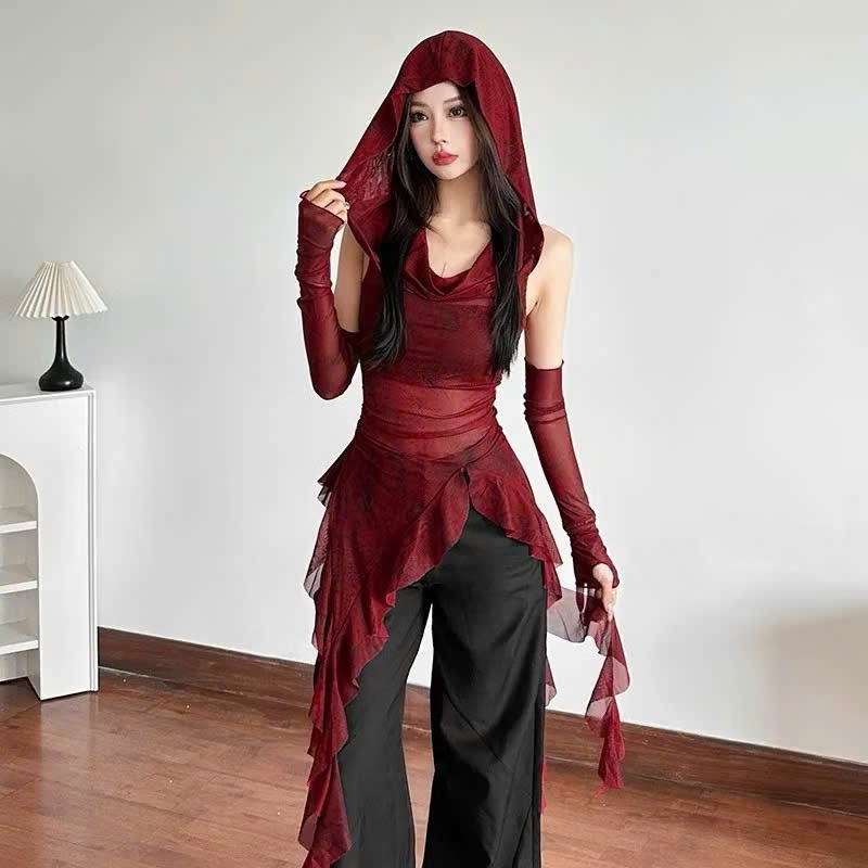 ÁO LƯỚI ĐỎ MŨ CỔ ĐÔ _TAY DÀI GĂNG SANG CHẢNH