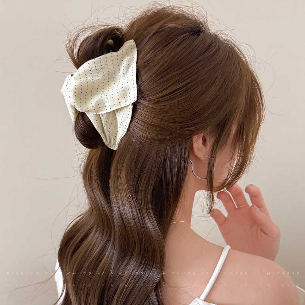 Kẹp Tóc Vải Chấm Bi Size 13cm Phong Cách Hàn Quốc