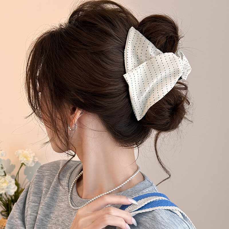 Kẹp Tóc Vải Chấm Bi Size 13cm Phong Cách Hàn Quốc