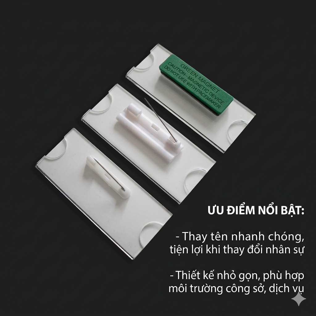[Combo 20] Thẻ tên nhân viên cài áo BEDO mica - Bảng tên thay nội dung, ghim cài tiện dụng văn phòng