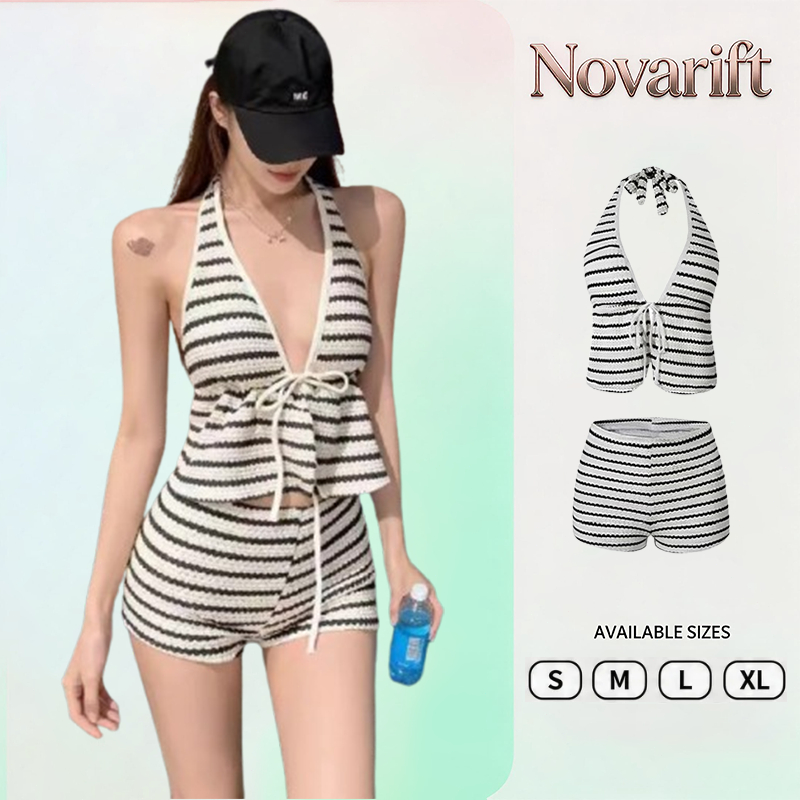 Nova-Set Đồ bơi Sexy Họa Tiết Kẻ Sọc có mút ngực) - Đồ bơi Co Giãn 4 Chiều Đi Chơi/Đi Biển Bèo Nhún Y2K.
