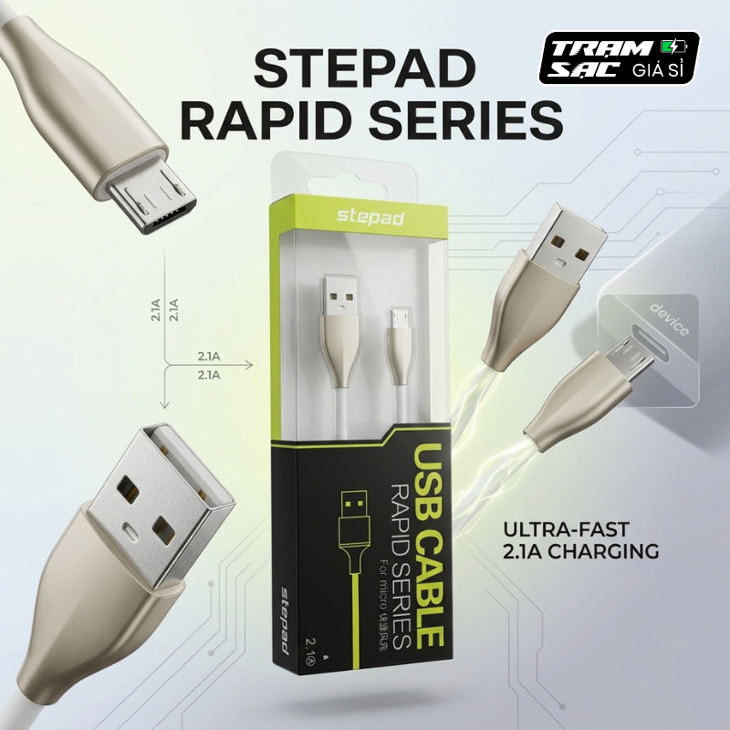 Dây Sạc Micro USB 1M - Dòng Rapid Series 2.1A Sạc Nhanh, Siêu Bền