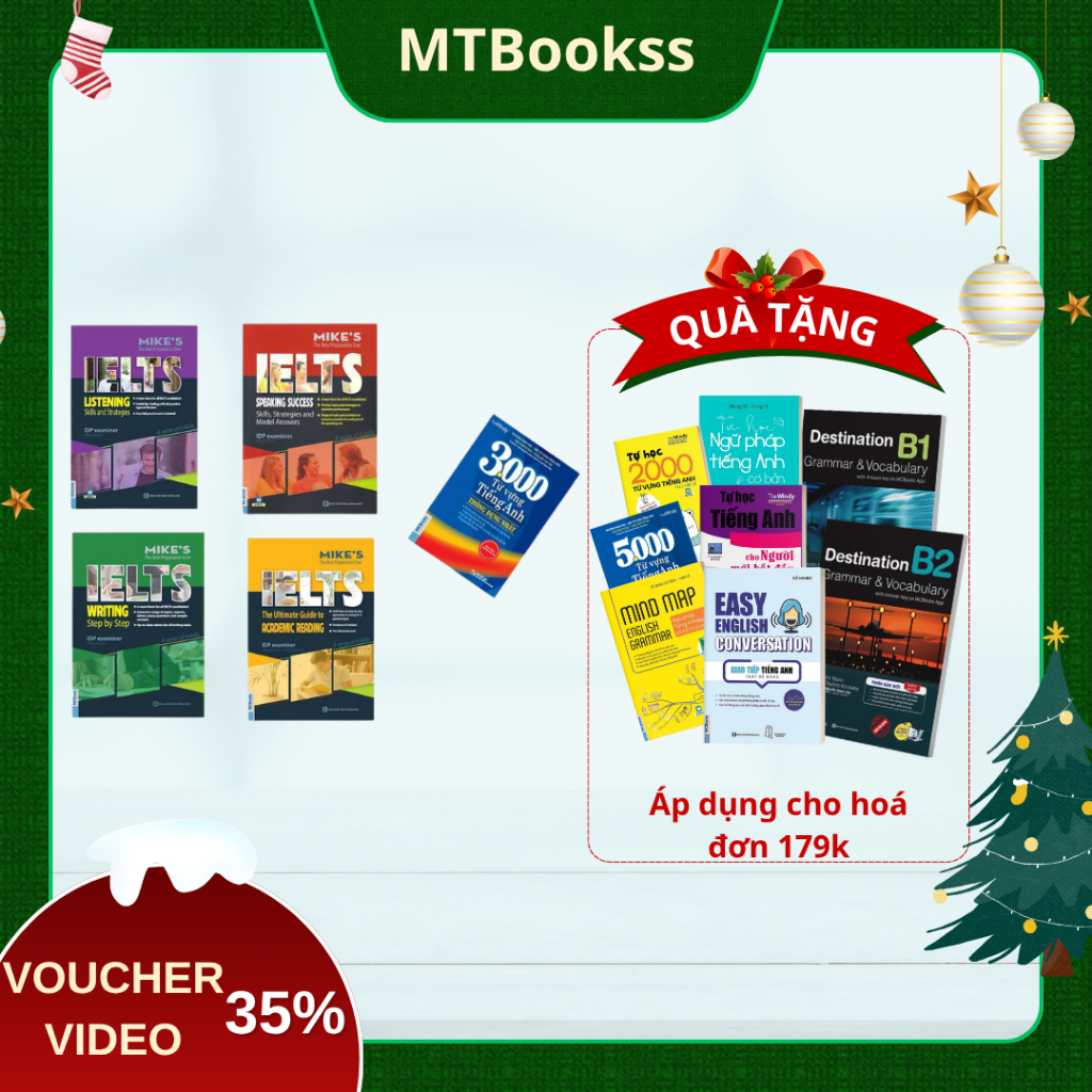 Sách - Combo Luyện thi IELTS Bí Kíp Tự Học Ielts 8.0 Academic Ielts Mike + 3000 từ vựng tiếng Anh