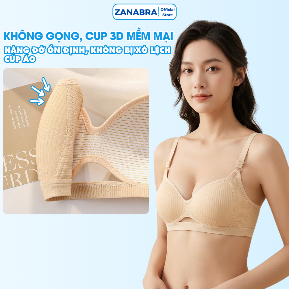 Áo Ngực Nữ Cotton Đệm Mỏng Thoáng Mát - Áo Lót Nữ Không Gọng Mỏng Nhẹ Co Giãn 4 Chiều ZANABRA A6114