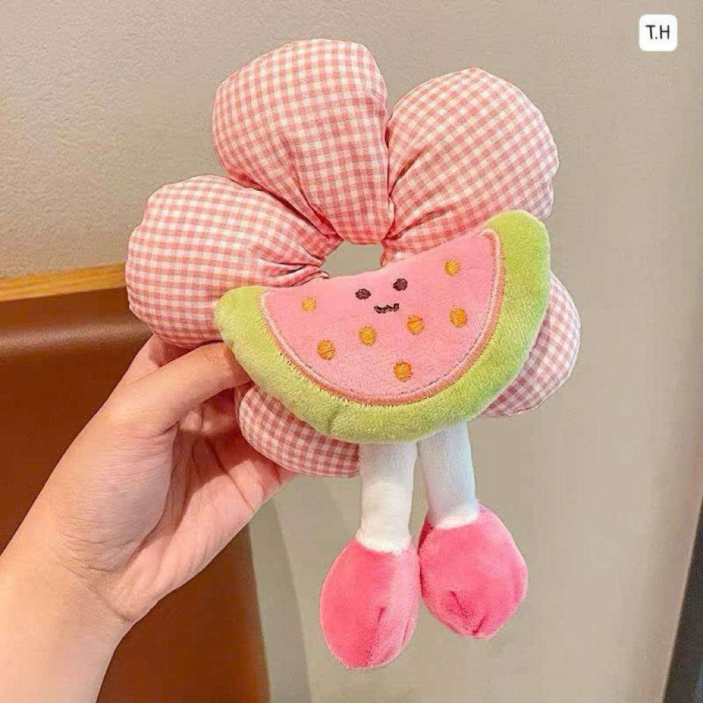 Cột Scrunchie vải hoa 5 cánh nhiều màu đính họa tiết bông hoa thú cưng nhiều mẫu hoạt hình dễ thương