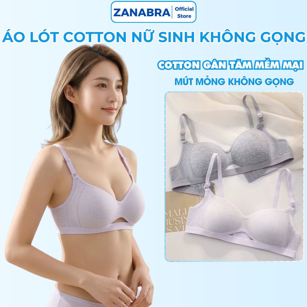 Áo Lót Áo Ngực Nữ Sinh Không Gọng Đệm Mỏng Cotton Gân Tăm Mềm Mại Form Ôm Ngực ZANABRA A6114