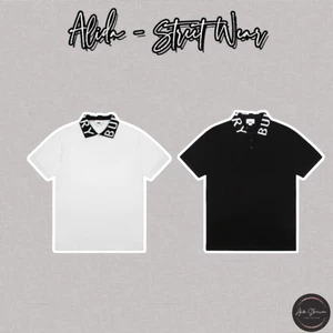 ⚡️[Hight Quality] Áo Polo Nam Nữ Bu1 Wihte And Black Shirts - Điểm Nhấn Chữ Dệt Trắng Ở Cổ Cao Cấp Loại 1