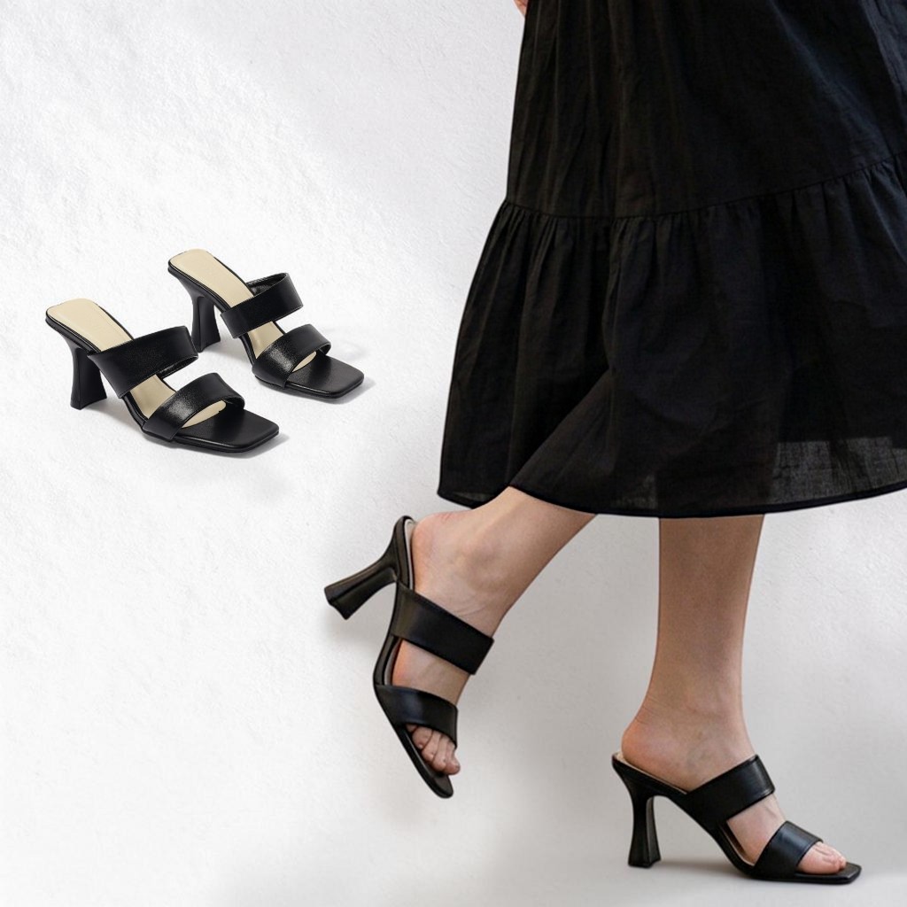 Guốc Cao Gót Nữ 7cm 2 Quai Ngang Thời Trang Pixie H443