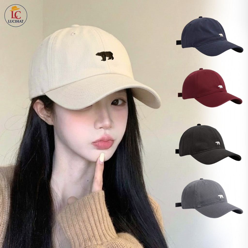 Mũ lưỡi trai nam nữ Gấu chất vải kaki form mềm, nón lưỡi trai thời trang unisex phong cách Hàn Quốc