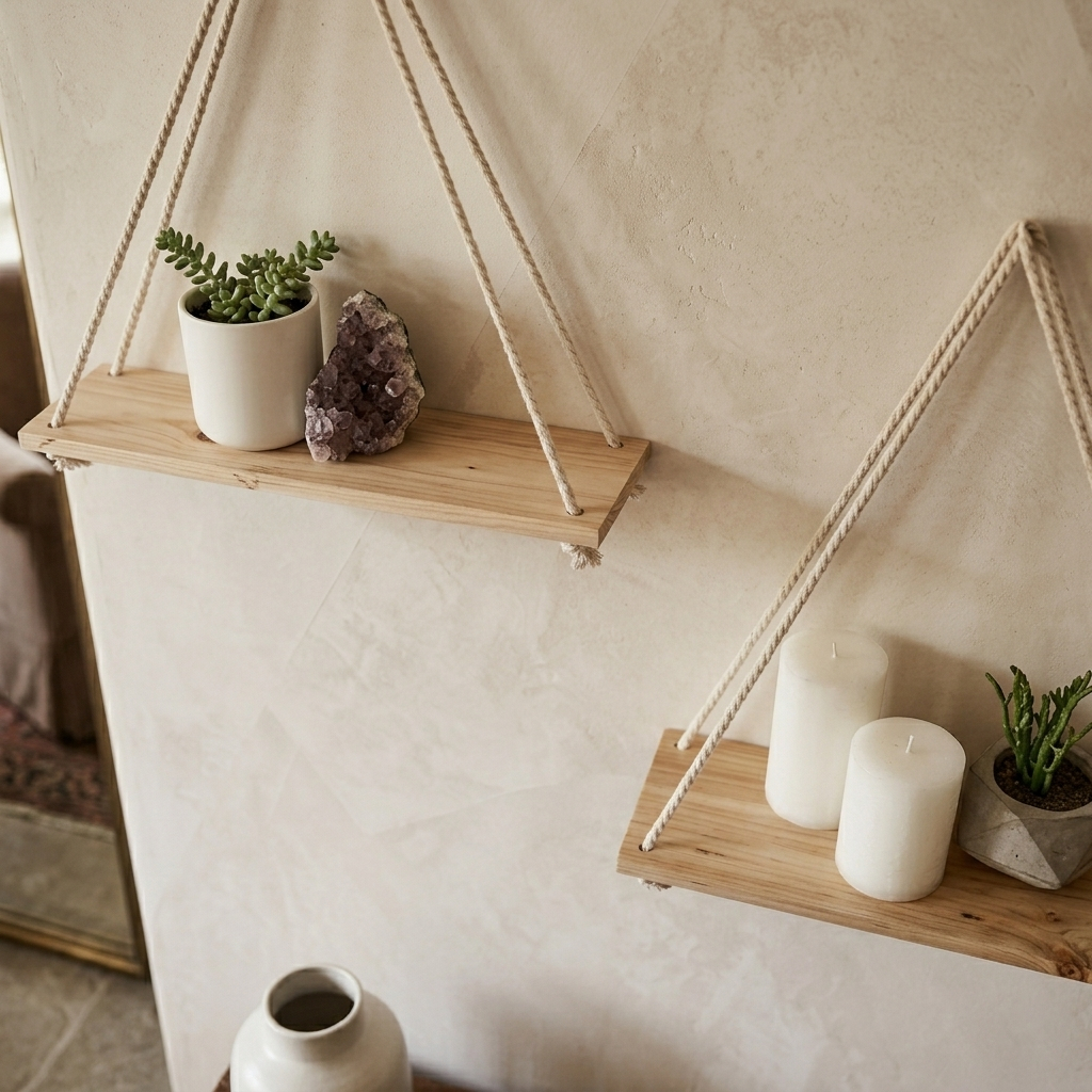 Kệ Gỗ Treo Tường Decor Dây Thừng Phong Cách Vintage - - Biến Góc Tường Trống Thành Không Gian Sống Ảo
