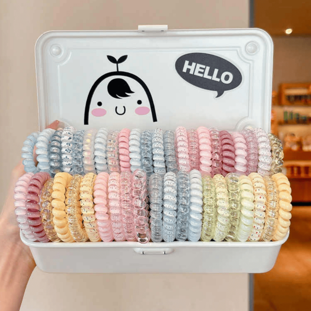 Set 4 / 6 / 9 / 1 Cái Đàn Hồi Trong Suốt Xoắn Ốc Tóc Dây Đuôi Ngựa Tóc Vòng Cao Su Mũ Đội Đầu