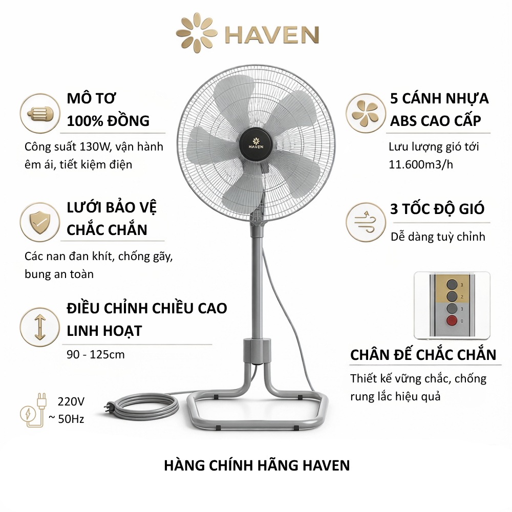 Quạt Cây HAVEN HVS 500 & HVS 600 Cao Cấp – Gió Mạnh, Êm Ái, Tiết Kiệm Điện Bảo Hành 5 Năm