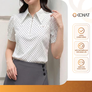 Áo Sơ Mi Nữ 𝐂𝐂𝐇𝐀𝐓 Dáng Suông Amy Cổ Đức Chấm Bi Chất Liệu Cao Cấp 16FNT2064ST