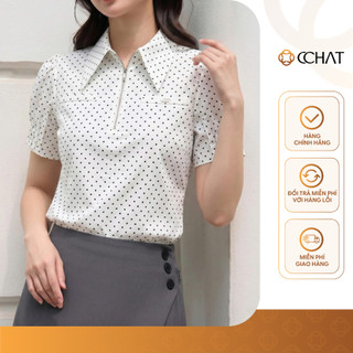 Áo Sơ Mi Nữ 𝐂𝐂𝐇𝐀𝐓 Dáng Suông Amy Cổ Đức Chấm Bi Chất Liệu Cao Cấp 16FNT2064ST