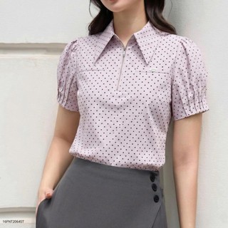 Áo Sơ Mi Nữ 𝐂𝐂𝐇𝐀𝐓 Dáng Suông Amy Cổ Đức Chấm Bi Chất Liệu Cao Cấp 16FNT2064ST