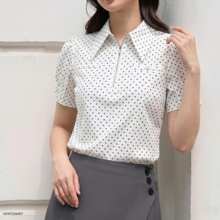 Áo Sơ Mi Nữ 𝐂𝐂𝐇𝐀𝐓 Dáng Suông Amy Cổ Đức Chấm Bi Chất Liệu Cao Cấp 16FNT2064ST