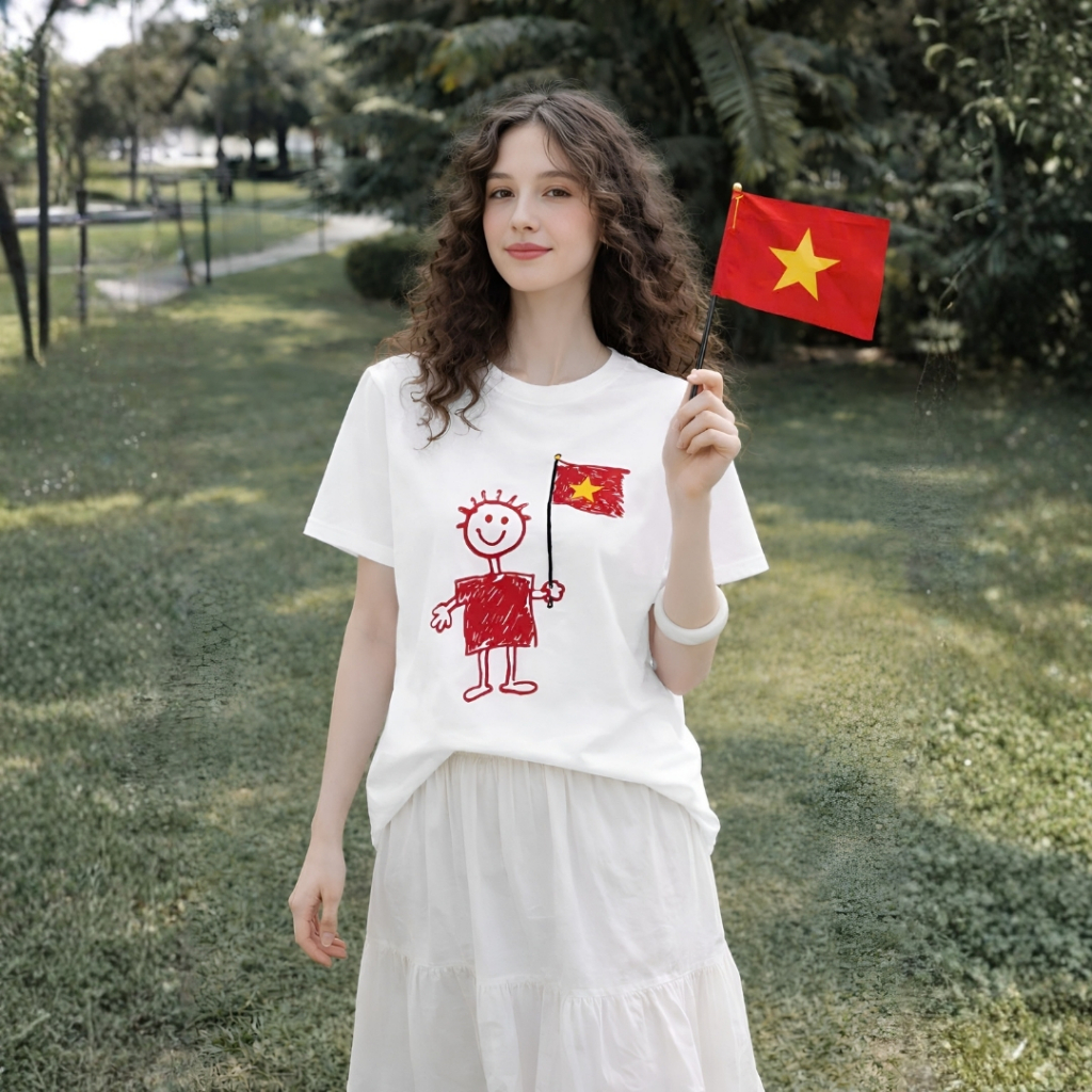 Áo Thun Phối Lá Cờ Thời Trang, Chất Cotton Mềm Mịn, Có Kèm Hình Thật.