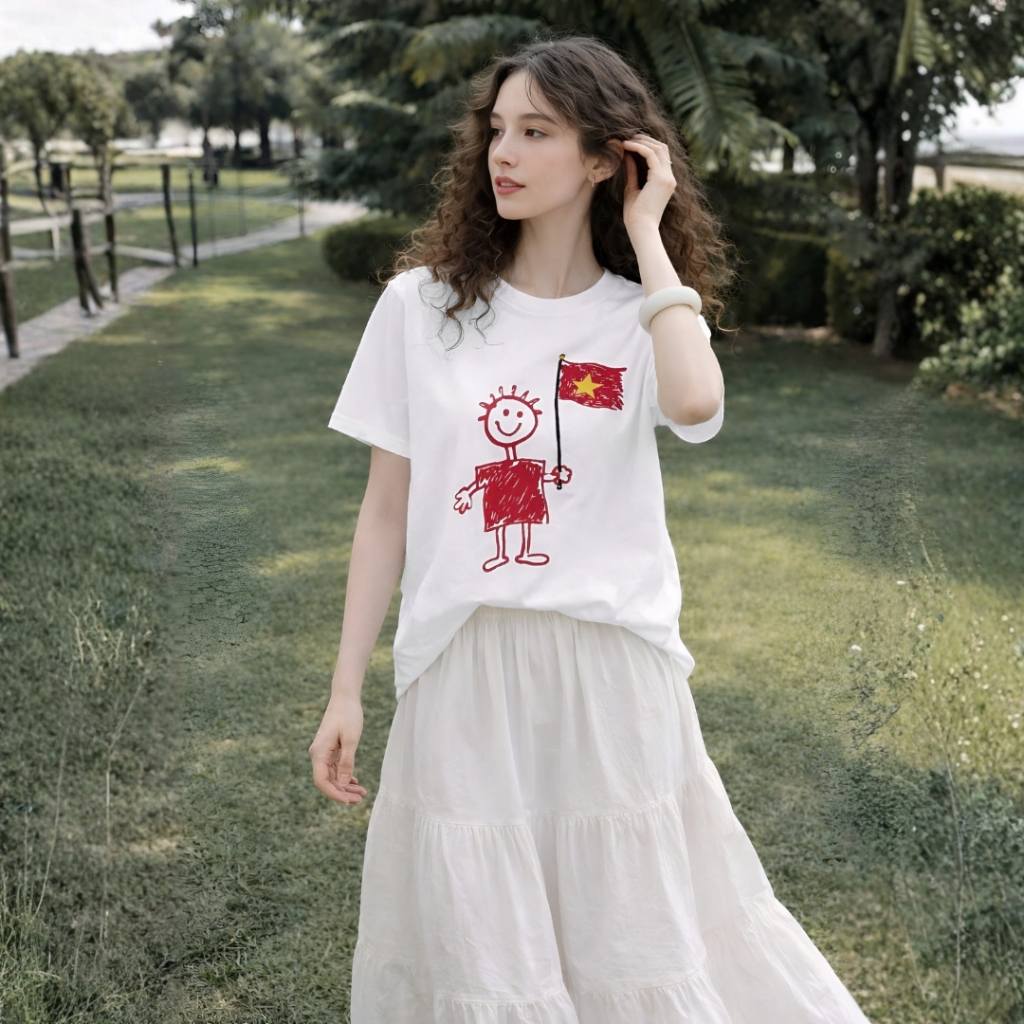 Áo Thun Phối Lá Cờ Thời Trang, Chất Cotton Mềm Mịn, Có Kèm Hình Thật.