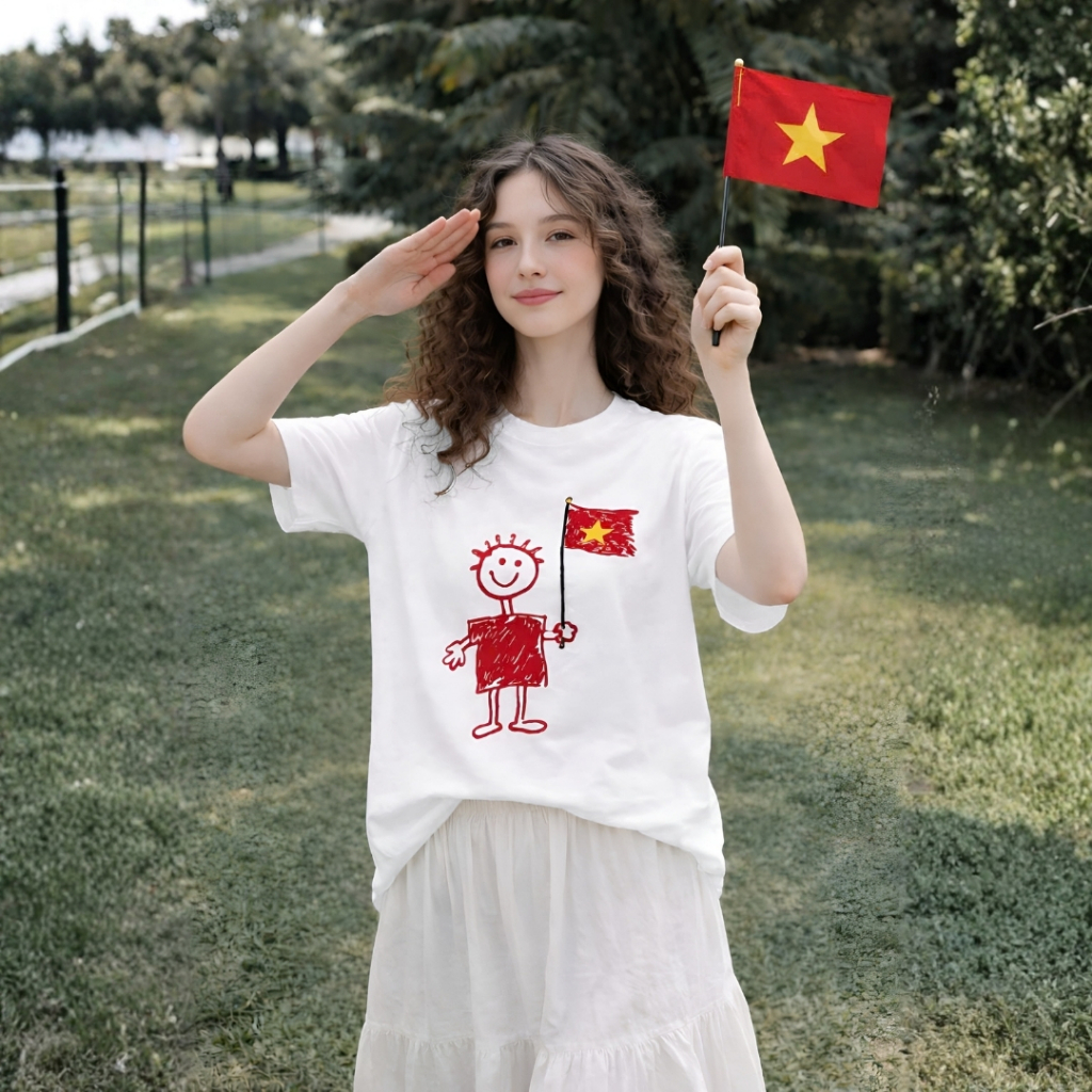 Áo Thun Phối Lá Cờ Thời Trang, Chất Cotton Mềm Mịn, Có Kèm Hình Thật.