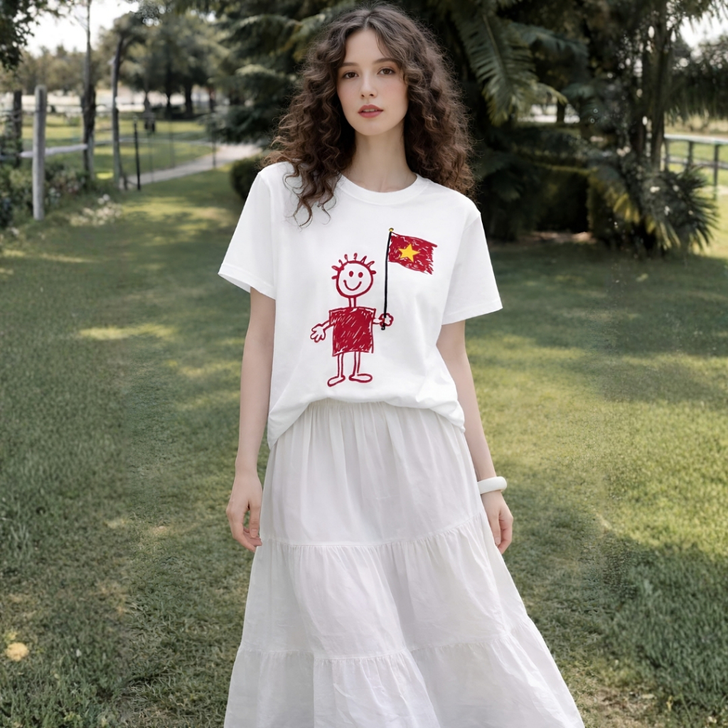 Áo Thun Phối Lá Cờ Thời Trang, Chất Cotton Mềm Mịn, Có Kèm Hình Thật.