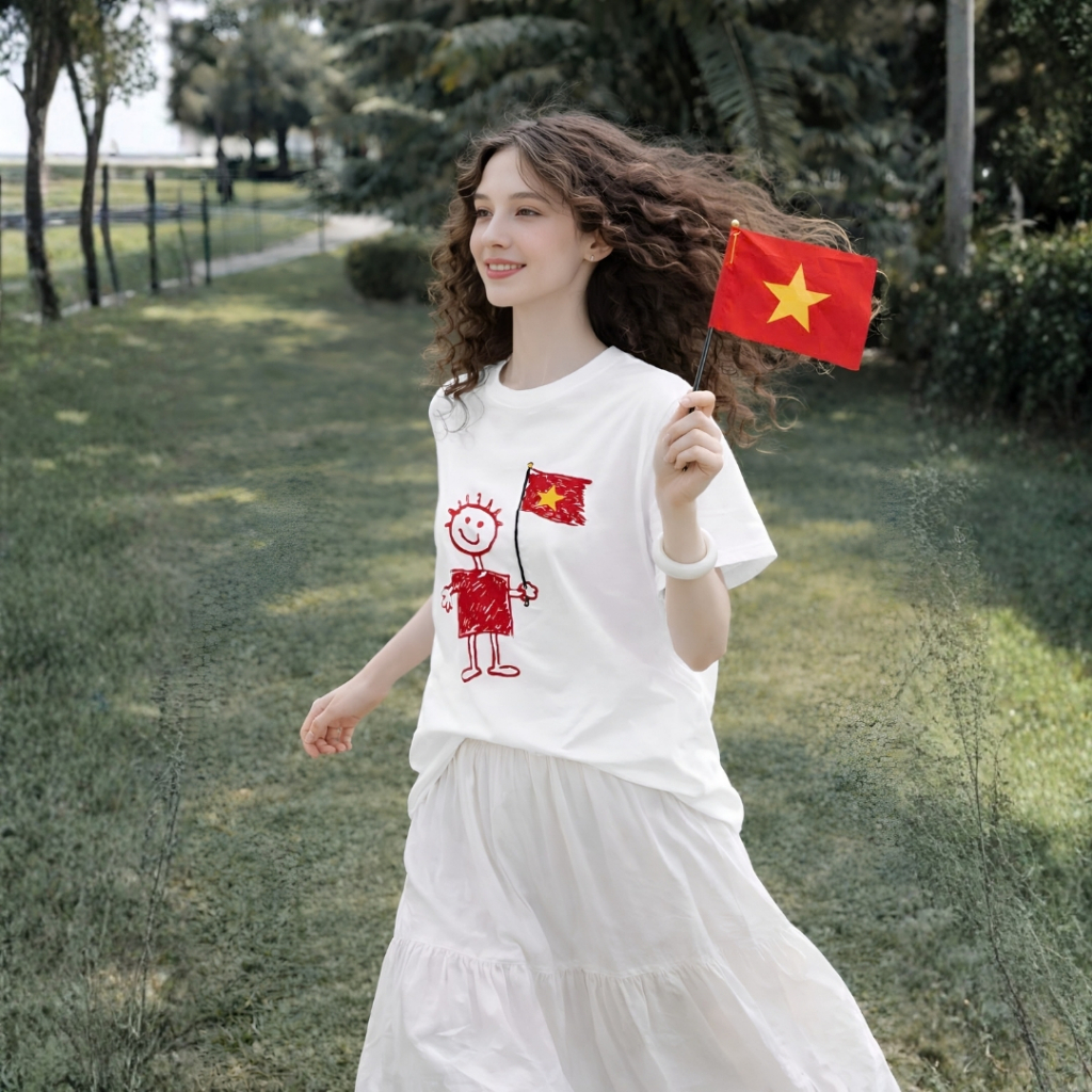 Áo Thun Phối Lá Cờ Thời Trang, Chất Cotton Mềm Mịn, Có Kèm Hình Thật.