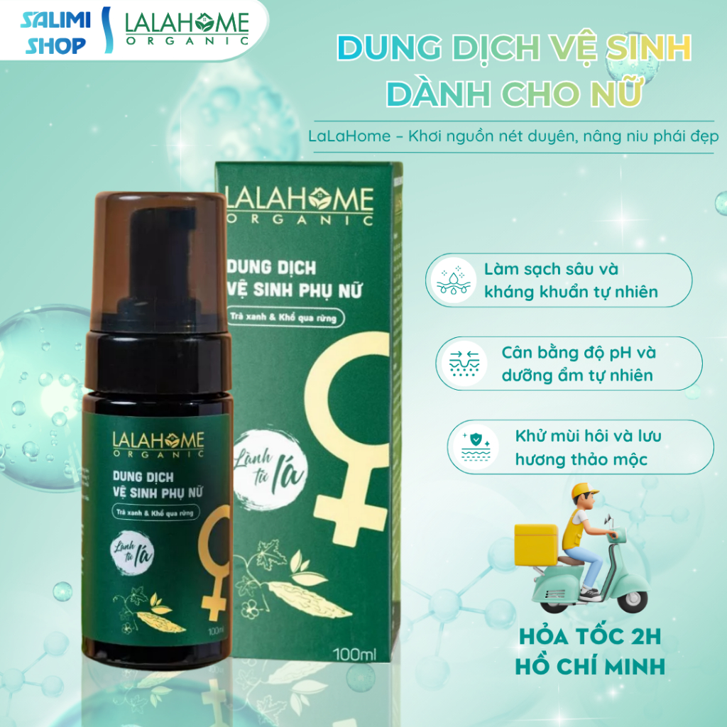 (Hỏa tốc) Dung Dịch Vệ Sinh Phụ Nữ LALAHOME 100ml, Tạo Bọt, Chiết Xuất Trà Xanh & Khổ Qua Rừng