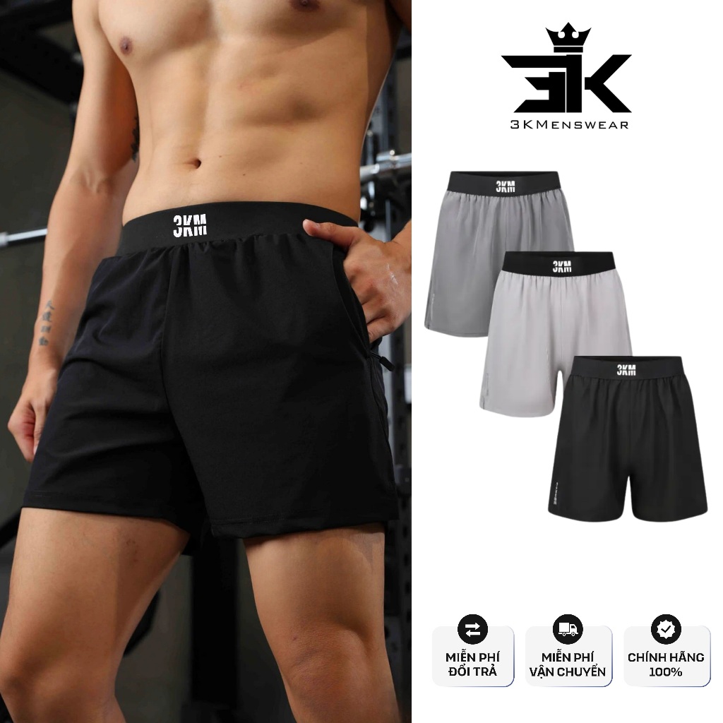Quần đùi nam cạp chun dệt thêu chữ, quần đùi short thể thao 3KMENSWEAR chất liệu thoáng mát