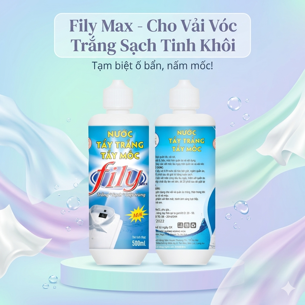 Chai Tẩy Mốc Quần Áo Trắng Không Phai Màu 500ml Fily Tẩy Vết Bẩn Quần Áo Làm Vết Bẩn Mốc Đồ Ăn Ố Màu