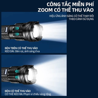 Đèn pin LED đa năng, sạc Type-C, có đèn bên tiện lợi, siêu sáng dùng cho cắm trại, sửa chữa, mất điện